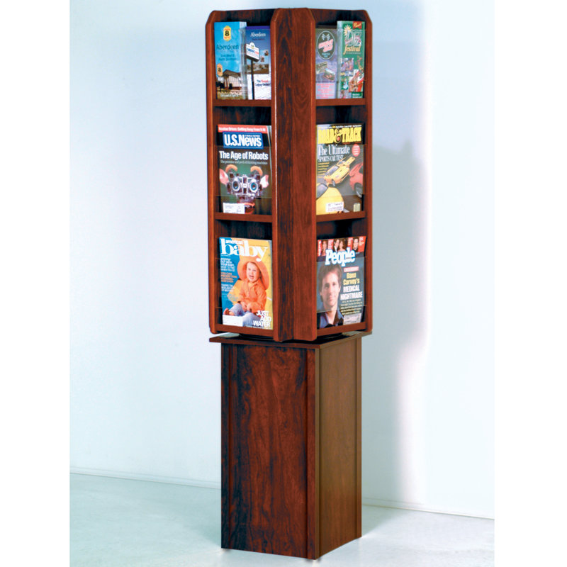Wooden Mallet 61.5" H Rotating Solid Wood Brochure and Pamphlet Rack